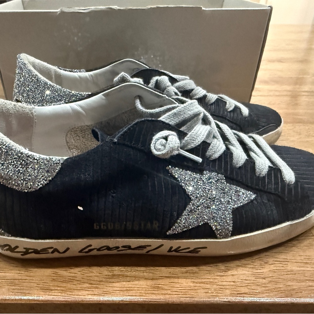 Golden Goose Black and Silver Glitter Sneakers